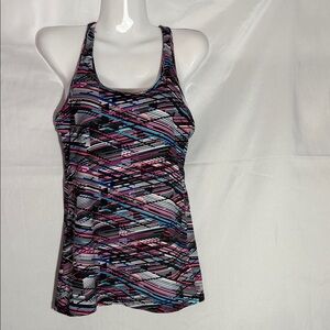 Fabletics Black and Pink Patterned Tank Top